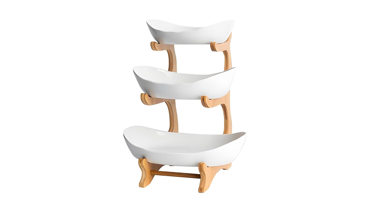 Carla Home 3-Tier Ceramic Fruit Bowl Basket with Bamboo Stand