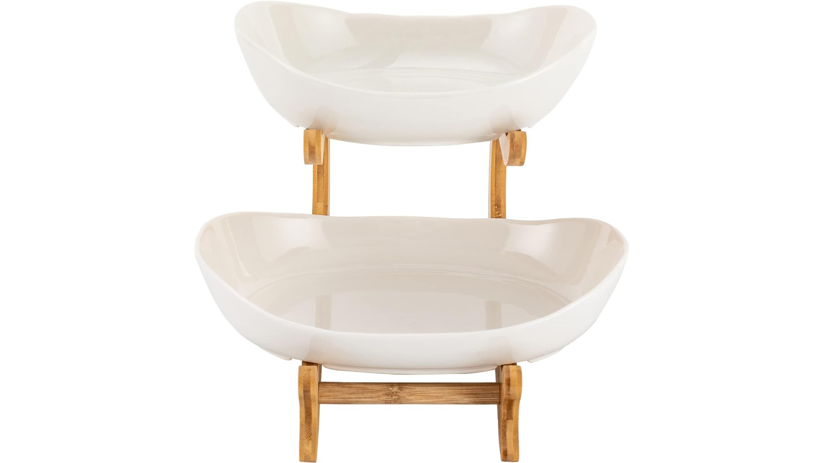 Carla Home 2-Tier Ceramic Fruit Bowl Basket with Bamboo Stand