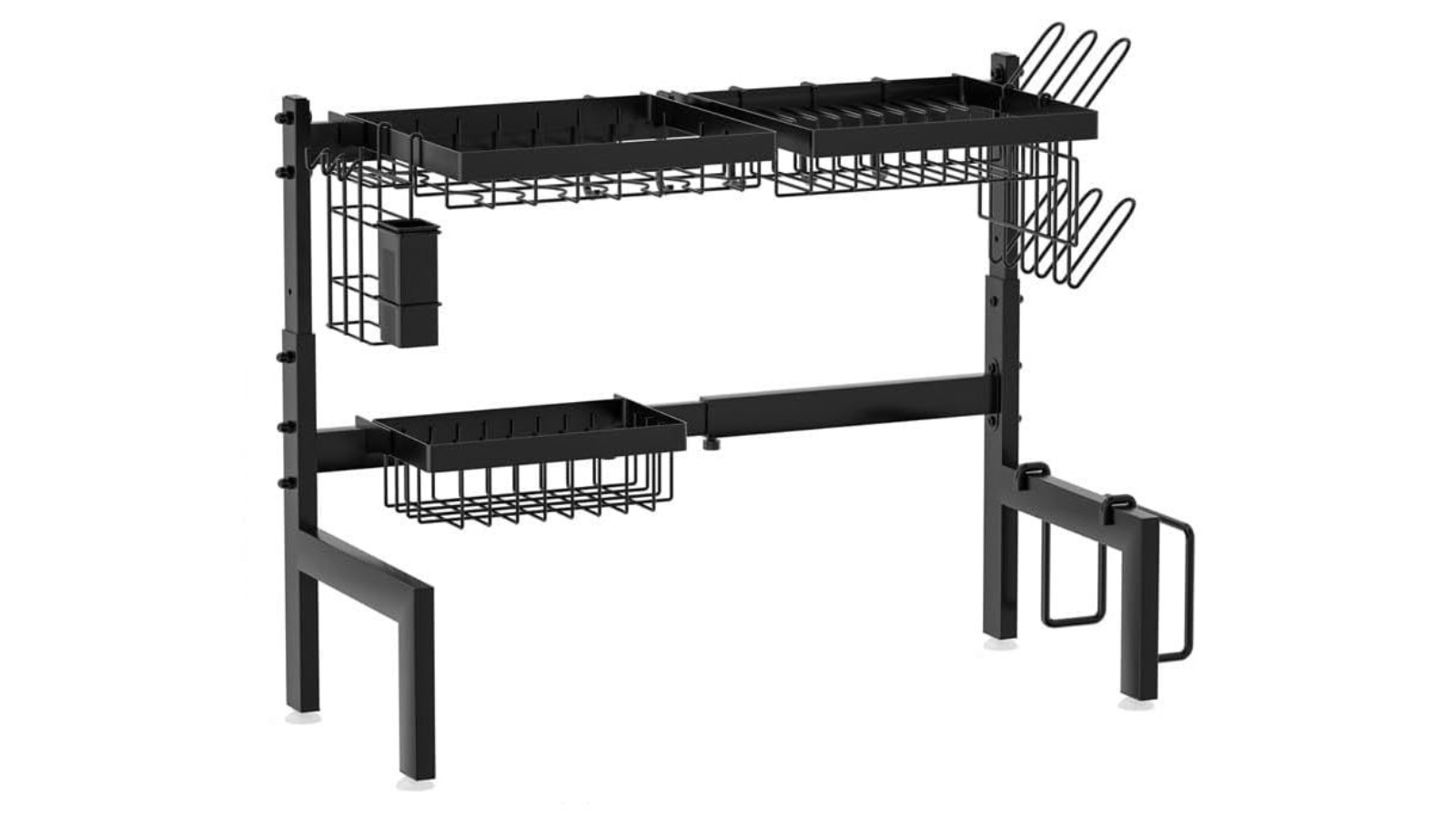 Carla Home Adjustable Over-the-Sink Dish Drying Rack with Holder Hooks and Cutting Board
