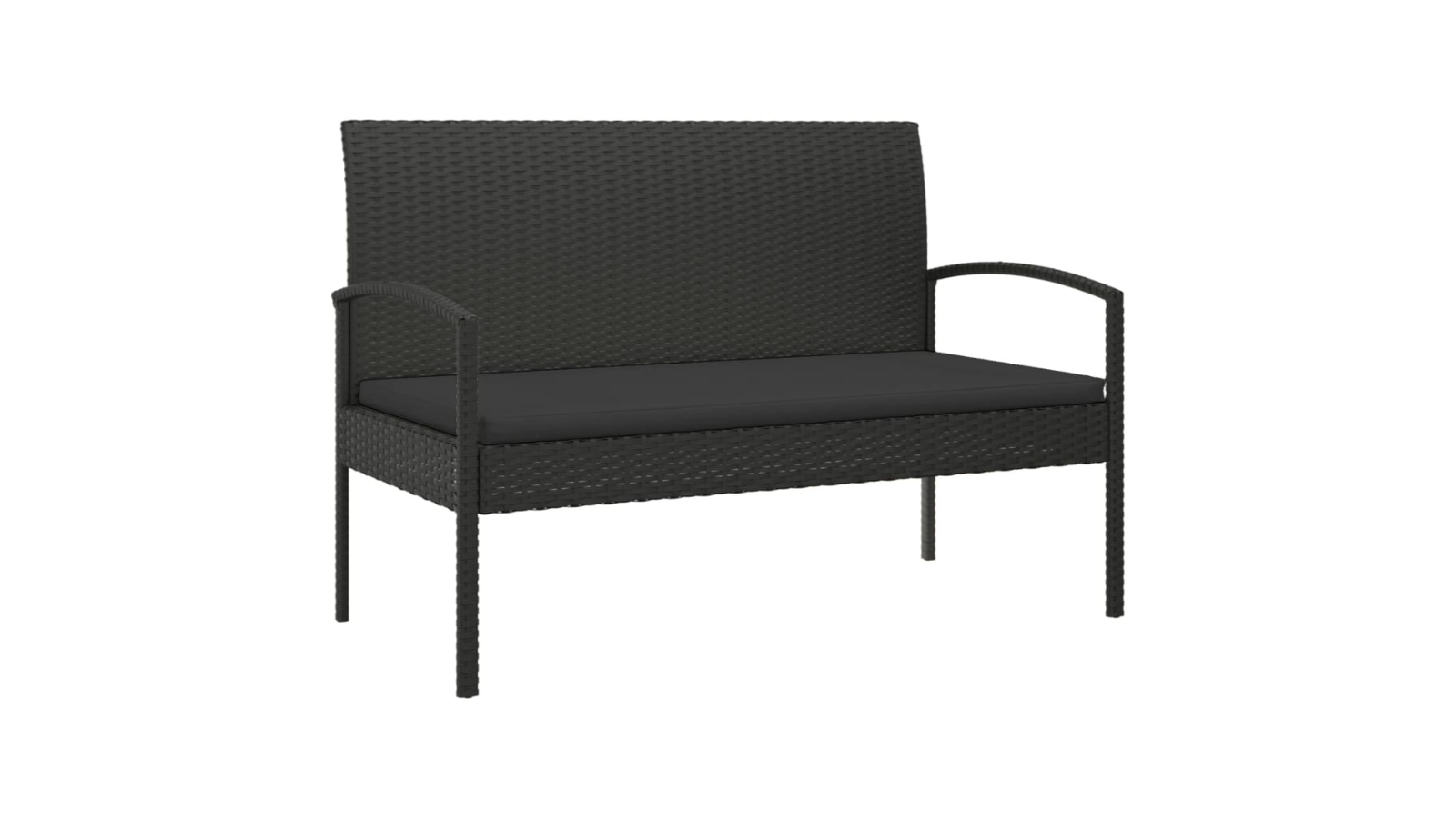 vidaXL Black Poly Rattan 105cm Garden Bench with Cushion