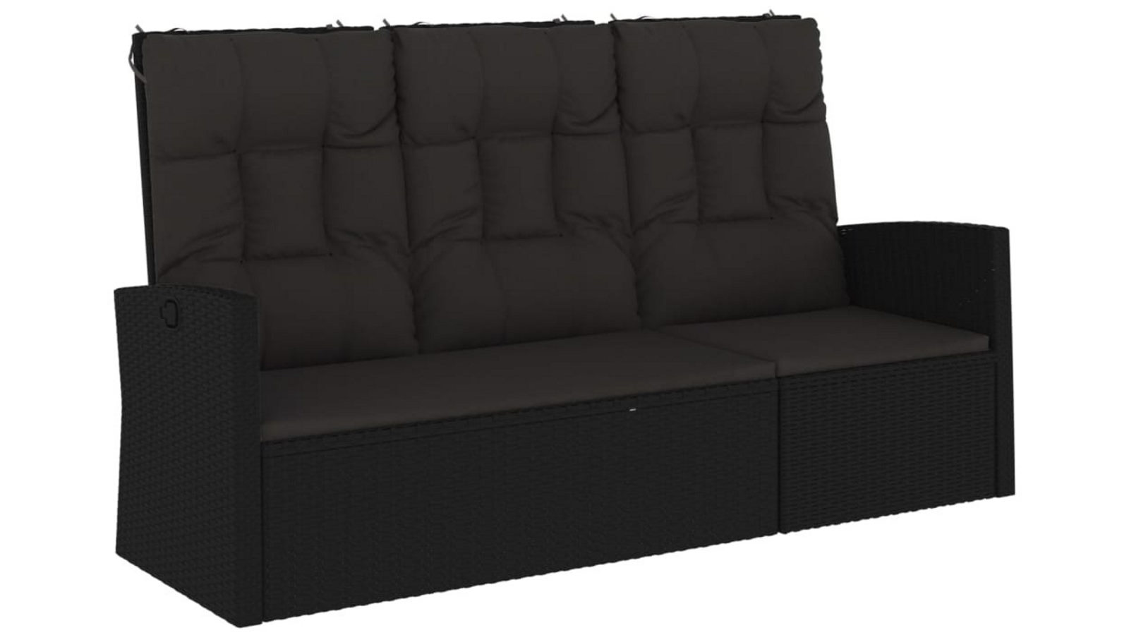 vidaXL 173cm Poly rattan Reclining Garden Bench with Cushions - Black
