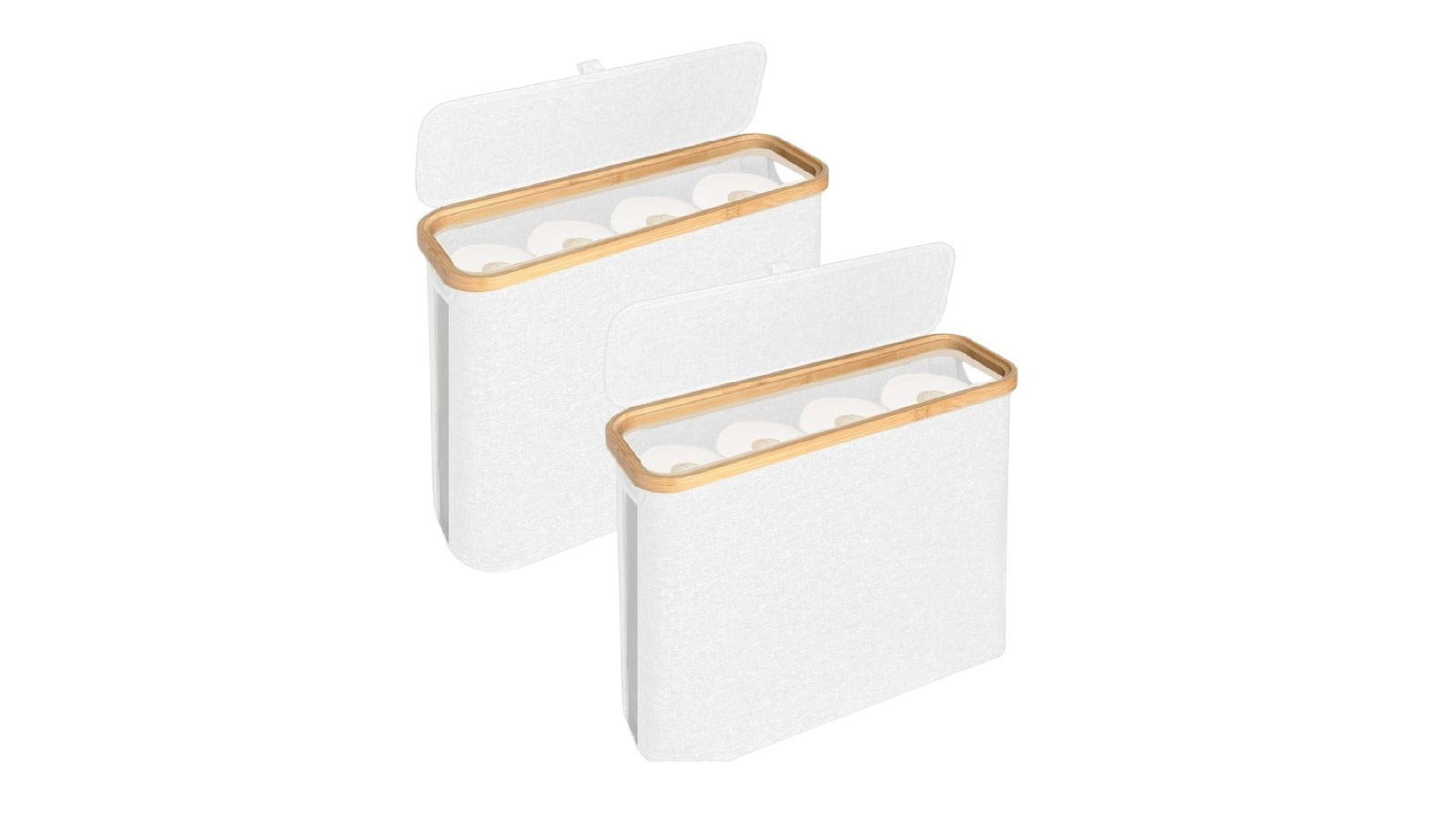Carla Home Pack of 2 Toilet Paper Storage Basket with Bamboo Lid and Handle for RV Closet - White