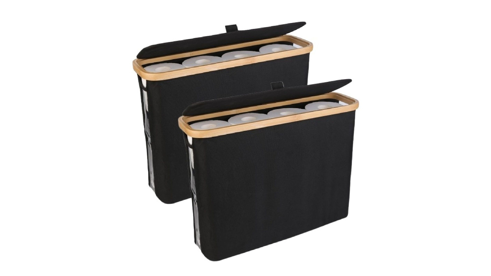 Carla Home Pack of 2 Toilet Paper Storage Basket with Bamboo Lid and Handle for RV Closet - Black