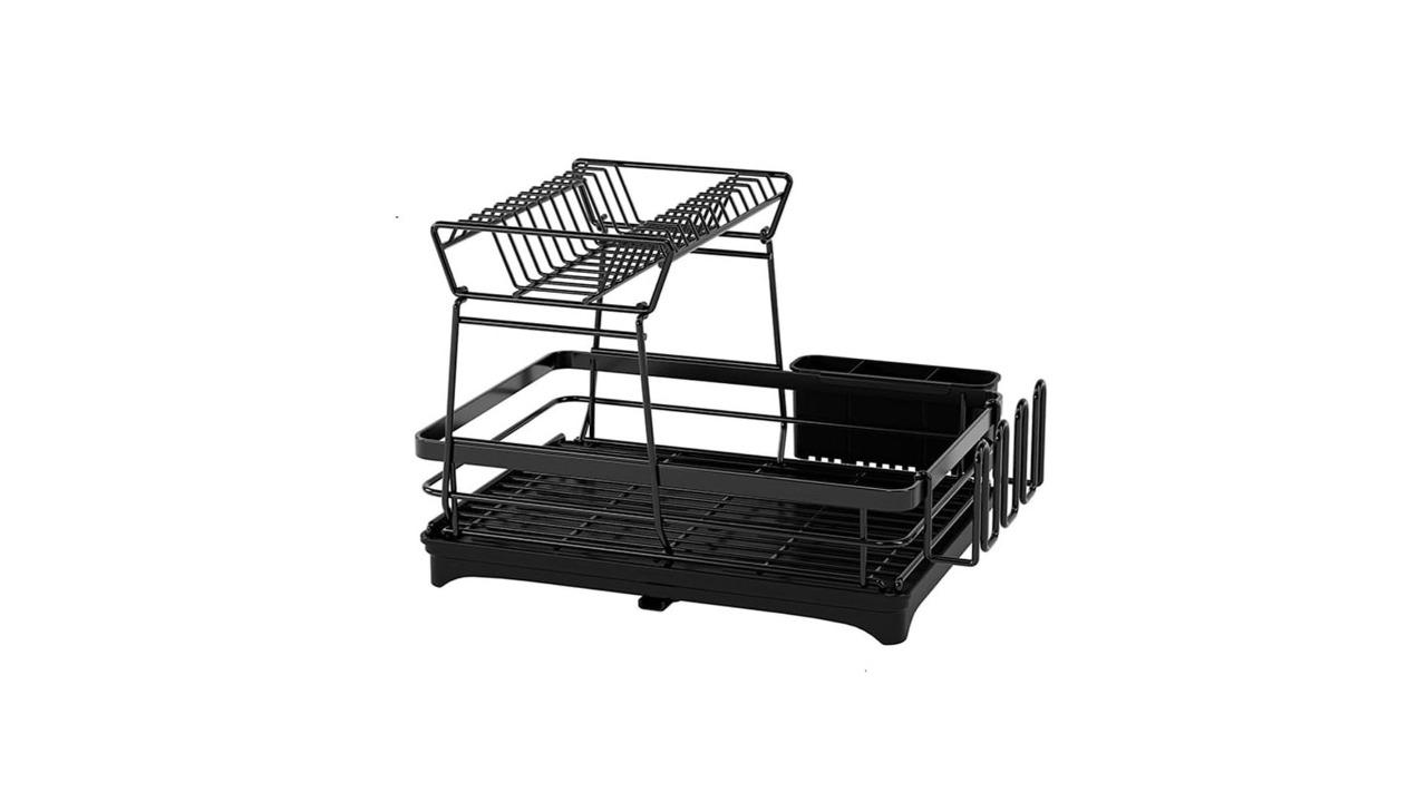 Carla Home 2-Tier Dish Drying Rack with Drainboard Holder Cup Rack and Cutlery Organizer