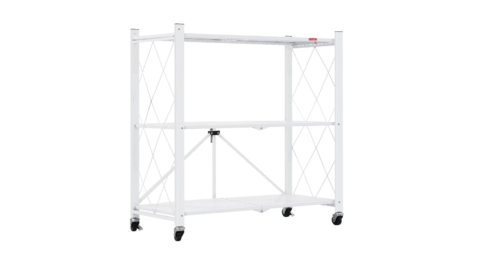 Carla Home 3-Tier Foldable Storage Shelf with Wheel for Kitchen - White