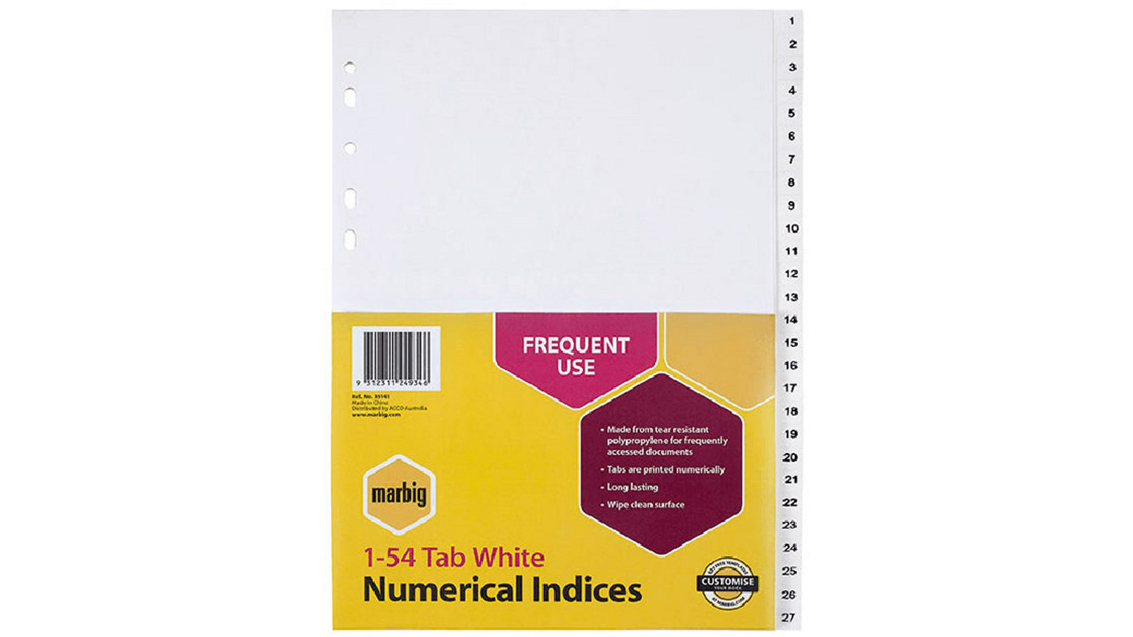 Marbig Pack of 10 Index Divider PP 1-54 Tab A4 - White