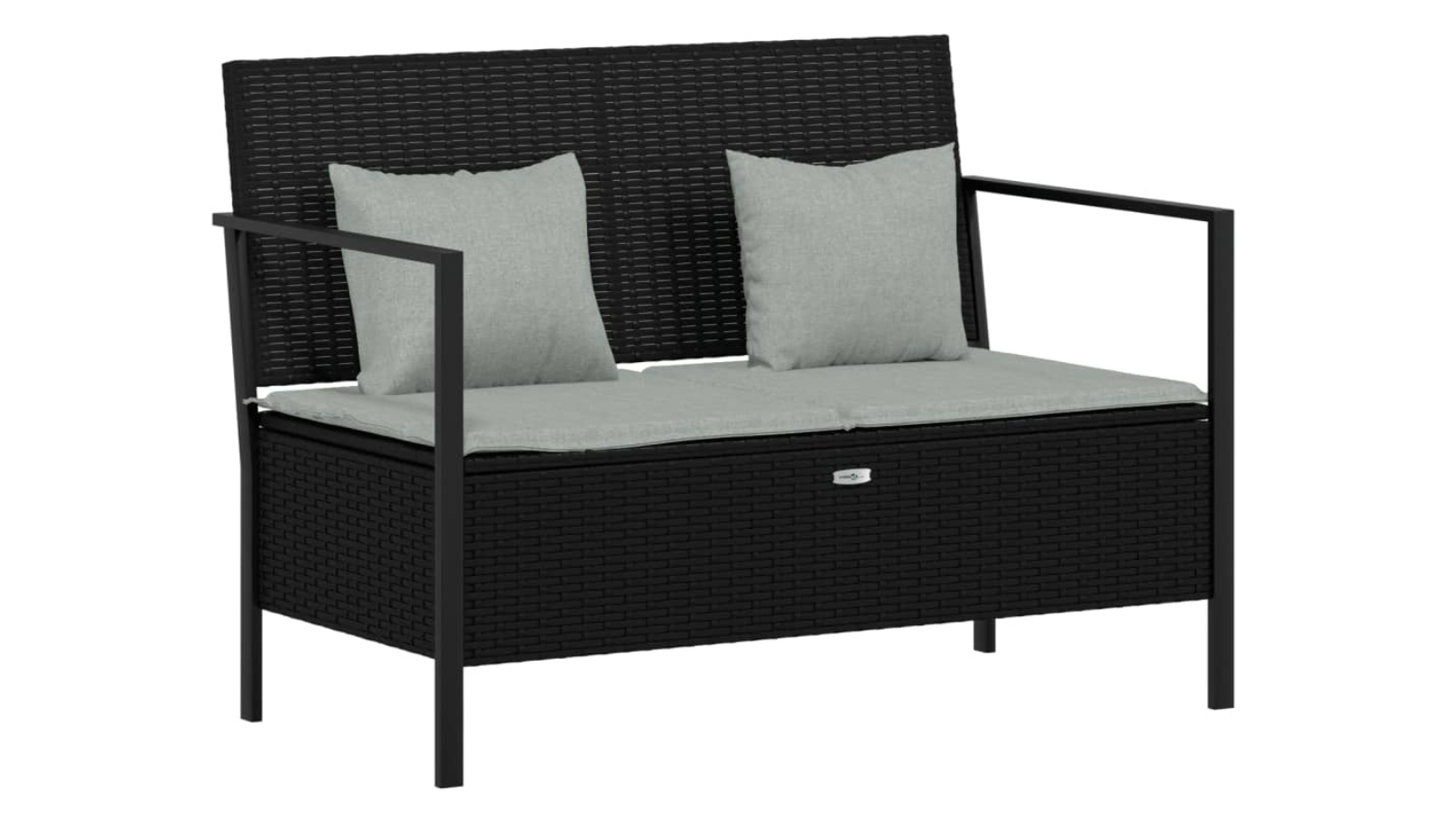 vidaXL 2-Seater Black Poly Rattan Garden Bench with Cushion