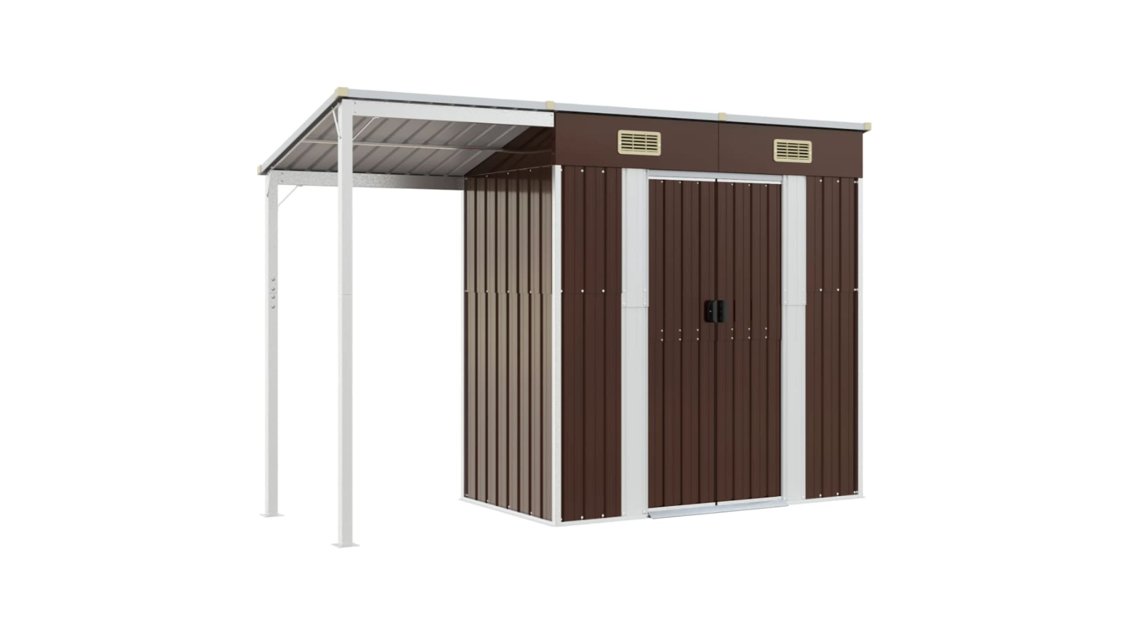 vidaXL Steel Brown Garden Shed with Extended Roof - 277 x 110.5 x 181cm