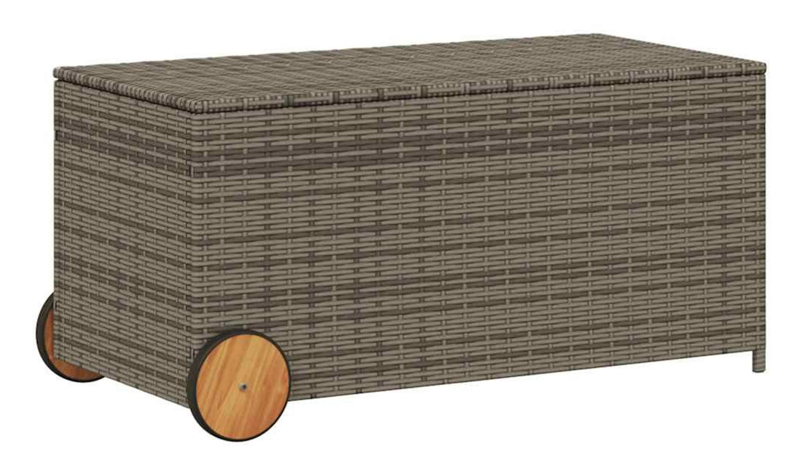 vidaXL 190L Poly Rattan Garden Storage Box with Wheels - Grey