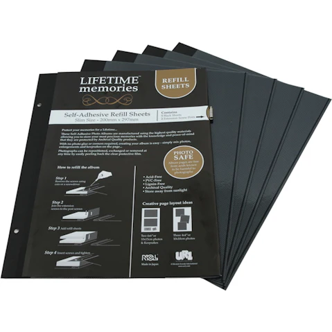 UR1 FSC Mix NCL Self-Adhesive 5-Sheets A4 Slim Photo Album Refill - Black