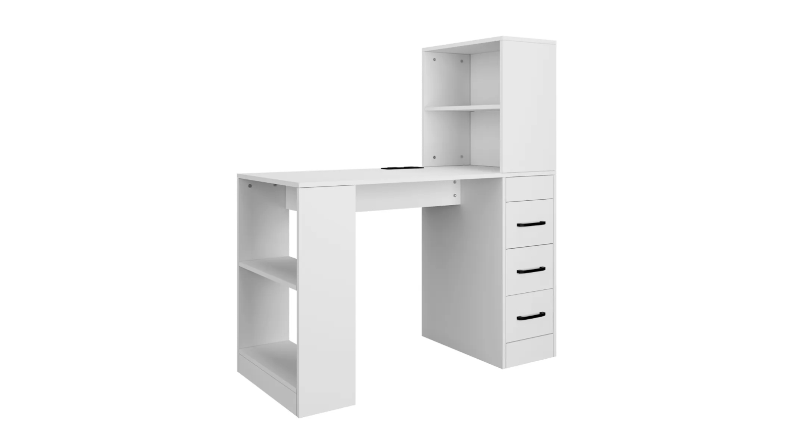 LUXSUITE 3-in-1 Computer Desk with Bookcase and Drawers USB Power Strip - White