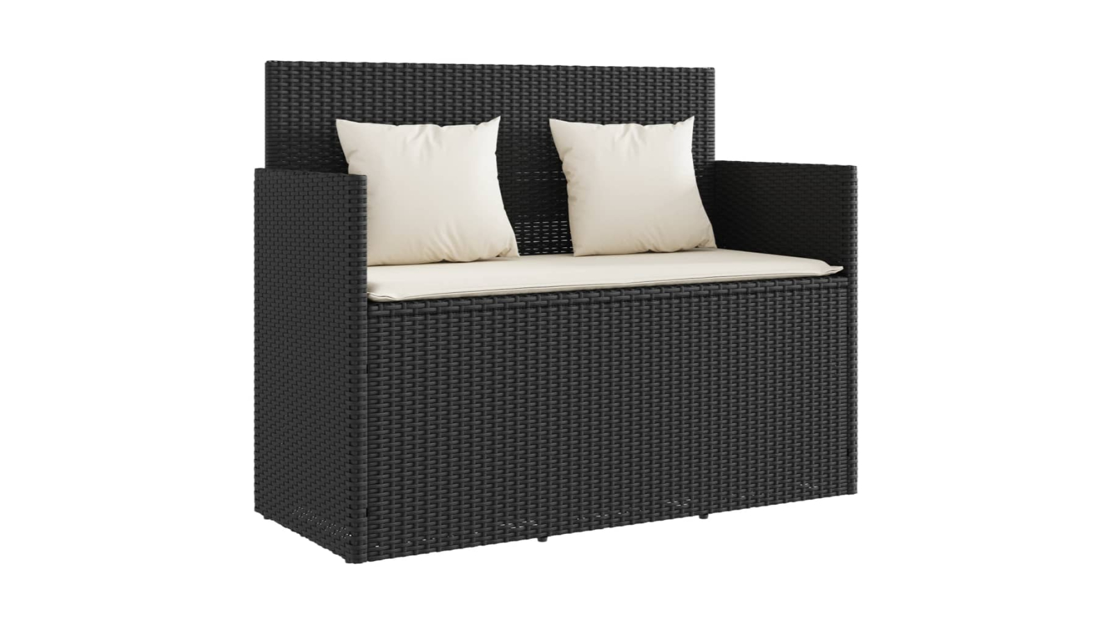 vidaXL Black Poly Rattan Garden Bench with Cushion