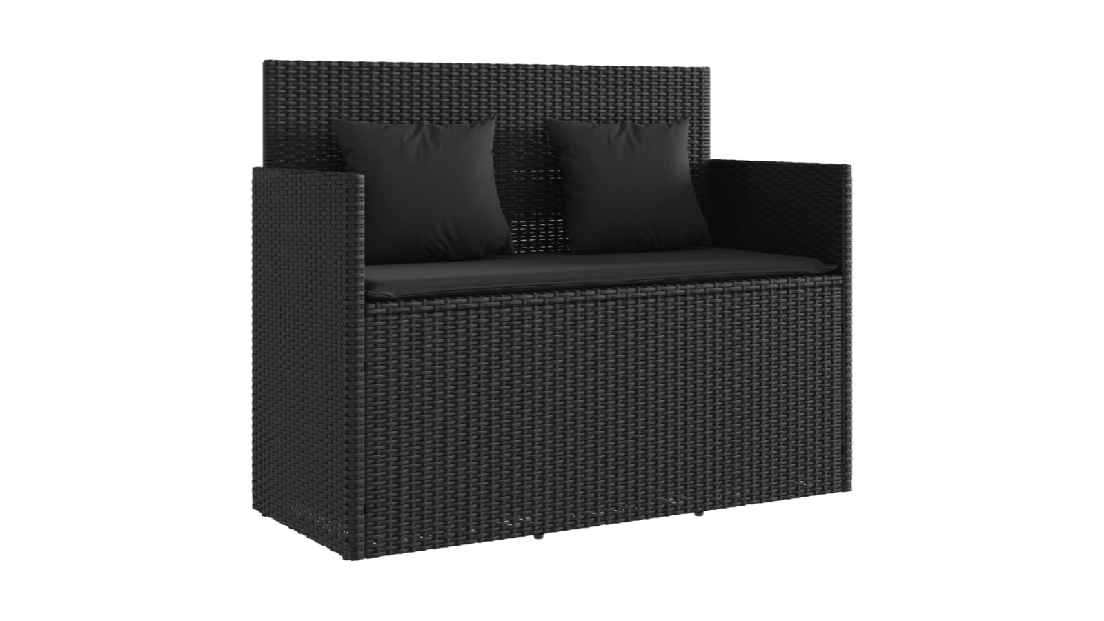 vidaXL Black Poly Rattan Outdoor Garden Bench with Cushion
