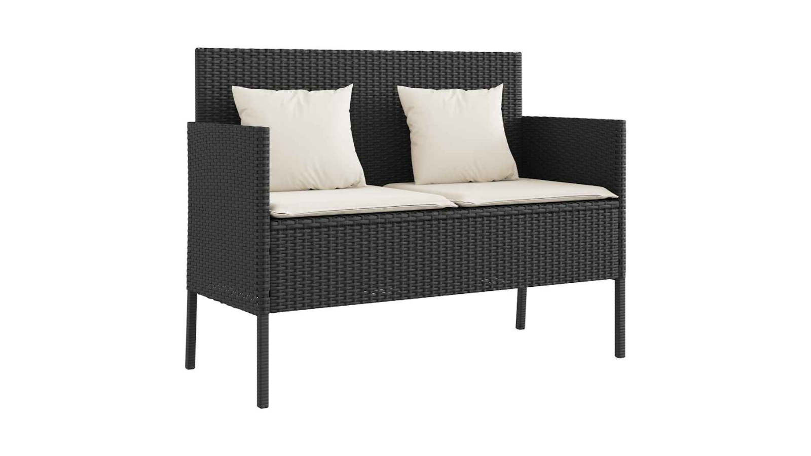 vidaXL Poly Rattan Outdoor Garden Bench with Cushion - Black