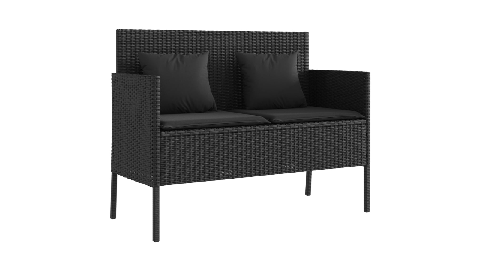 vidaXL Poly Rattan Black Garden Bench with Cushion