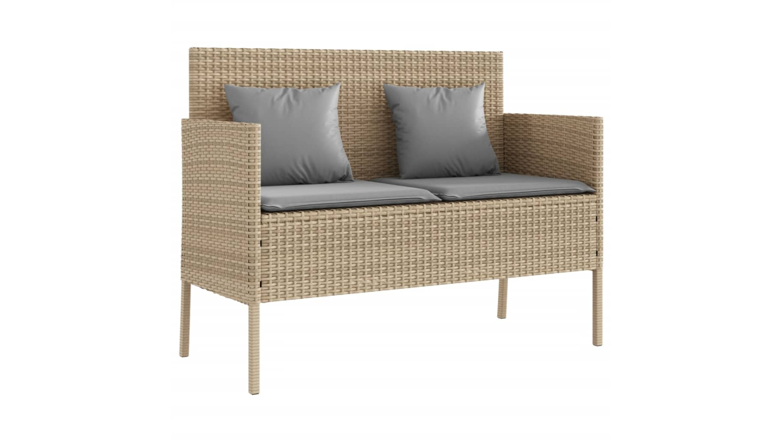 vidaXL Beige Poly Rattan Garden Bench with Cushion