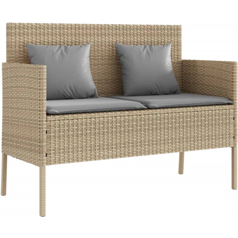 vidaXL Beige Poly Rattan Garden Bench with Cushion