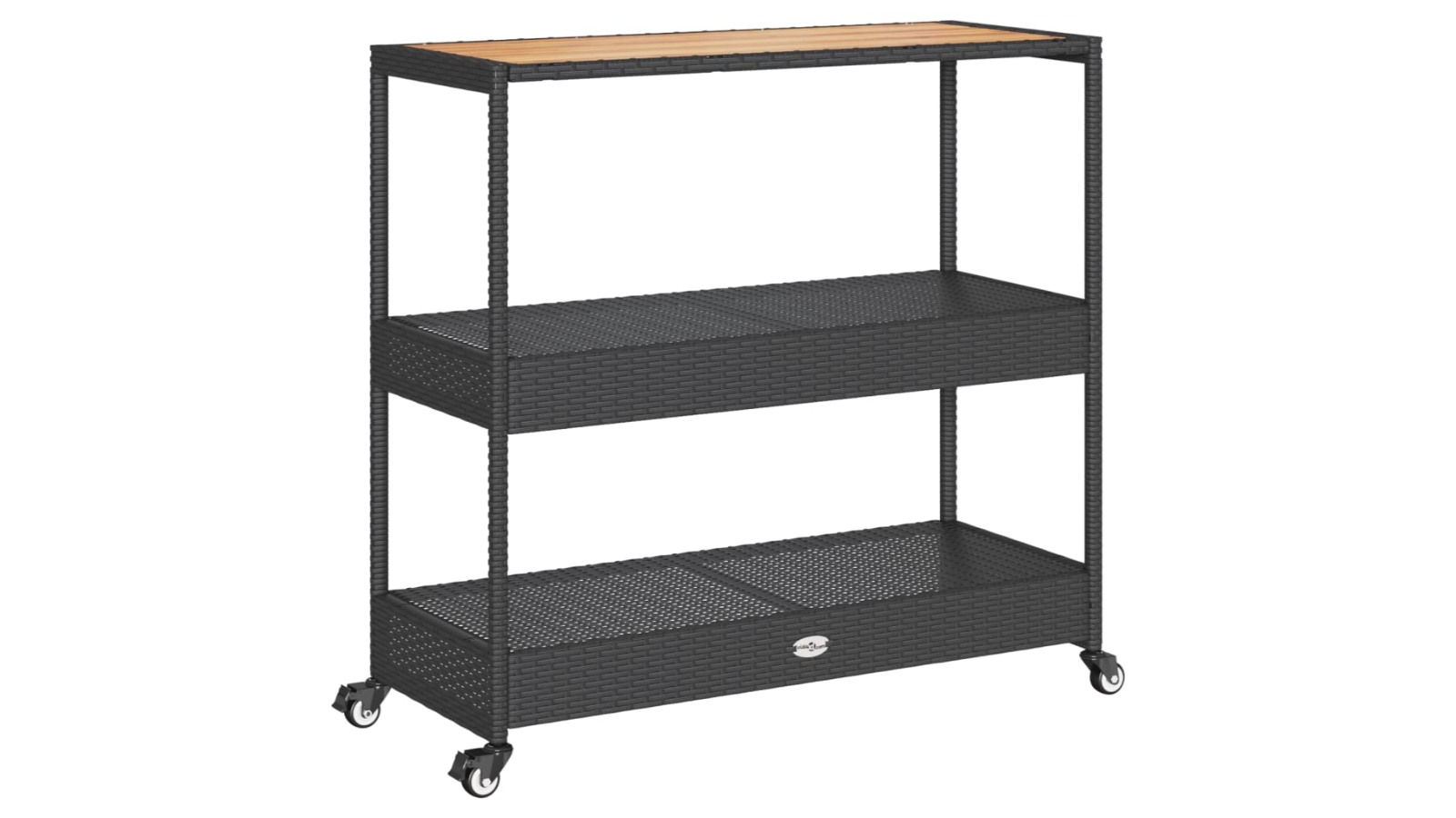 vidaXL 3-Tier Poly Rattan and Solid Wood Acacia Bar Cart - Black