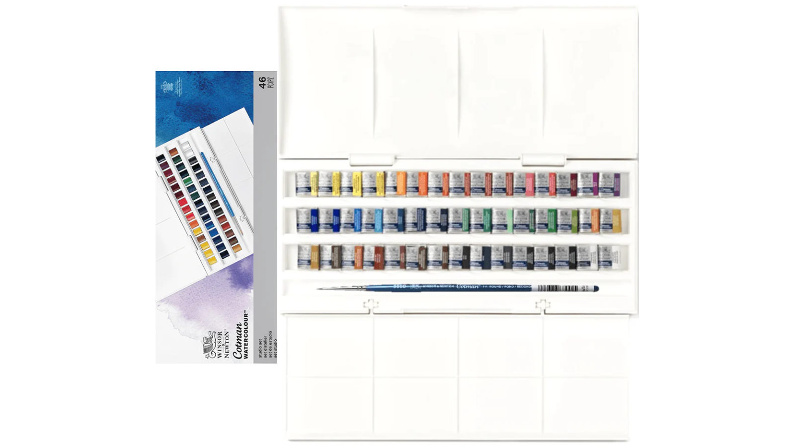 Winsor & Newton Cotman Watercolour Half Pan Paint Set - 45 Brush Artists