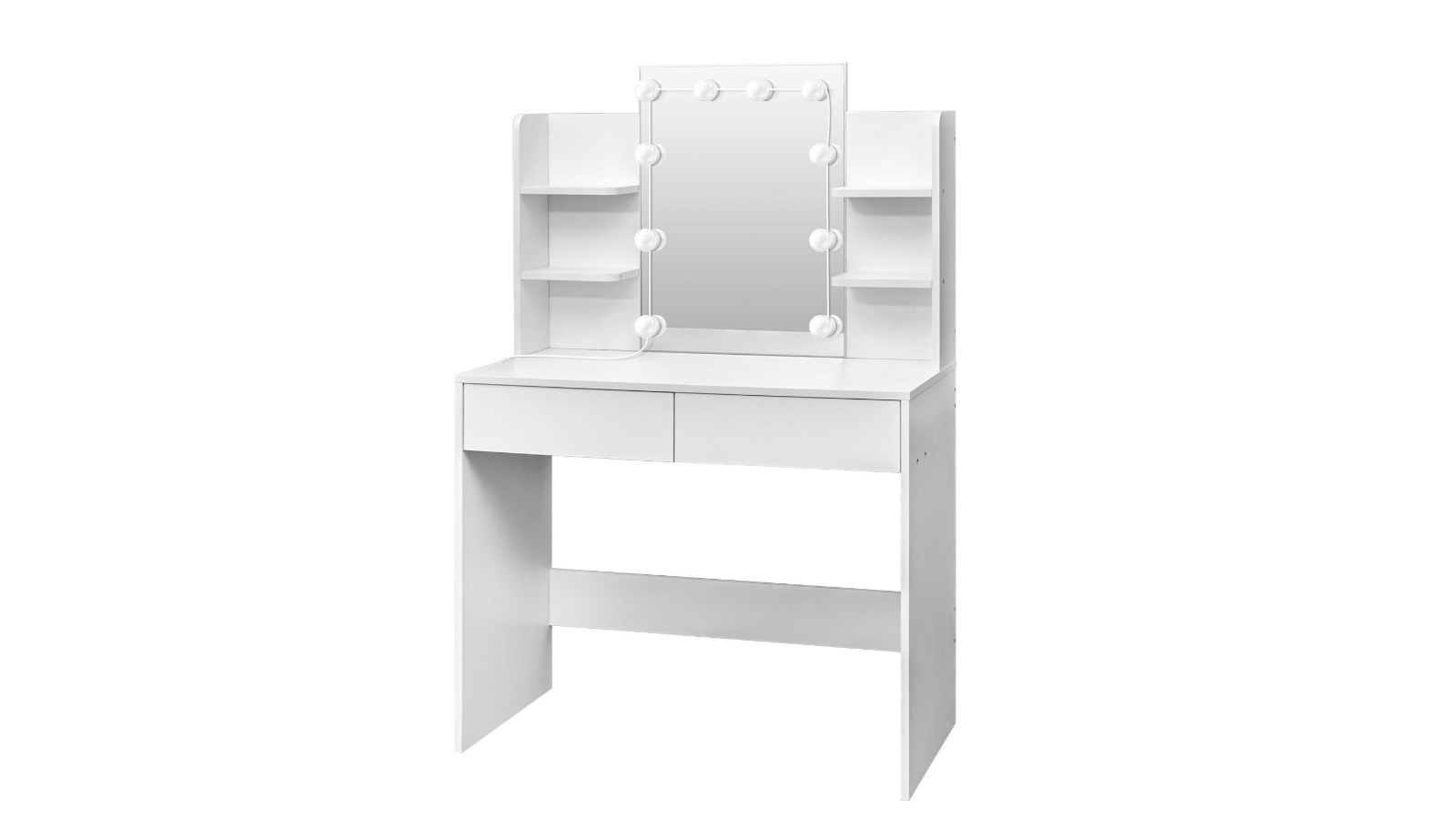 LUXSUITE 6-Shelve Hollywood Mirror Vanity Table with 10 LED Light - White