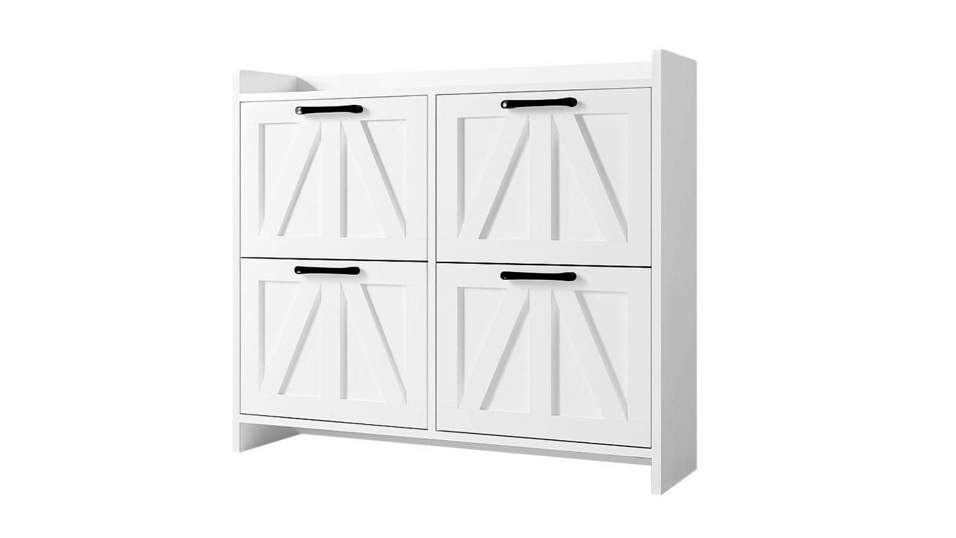 LUXSUITE 4-Door Slim and Wide Shoe Rack - White