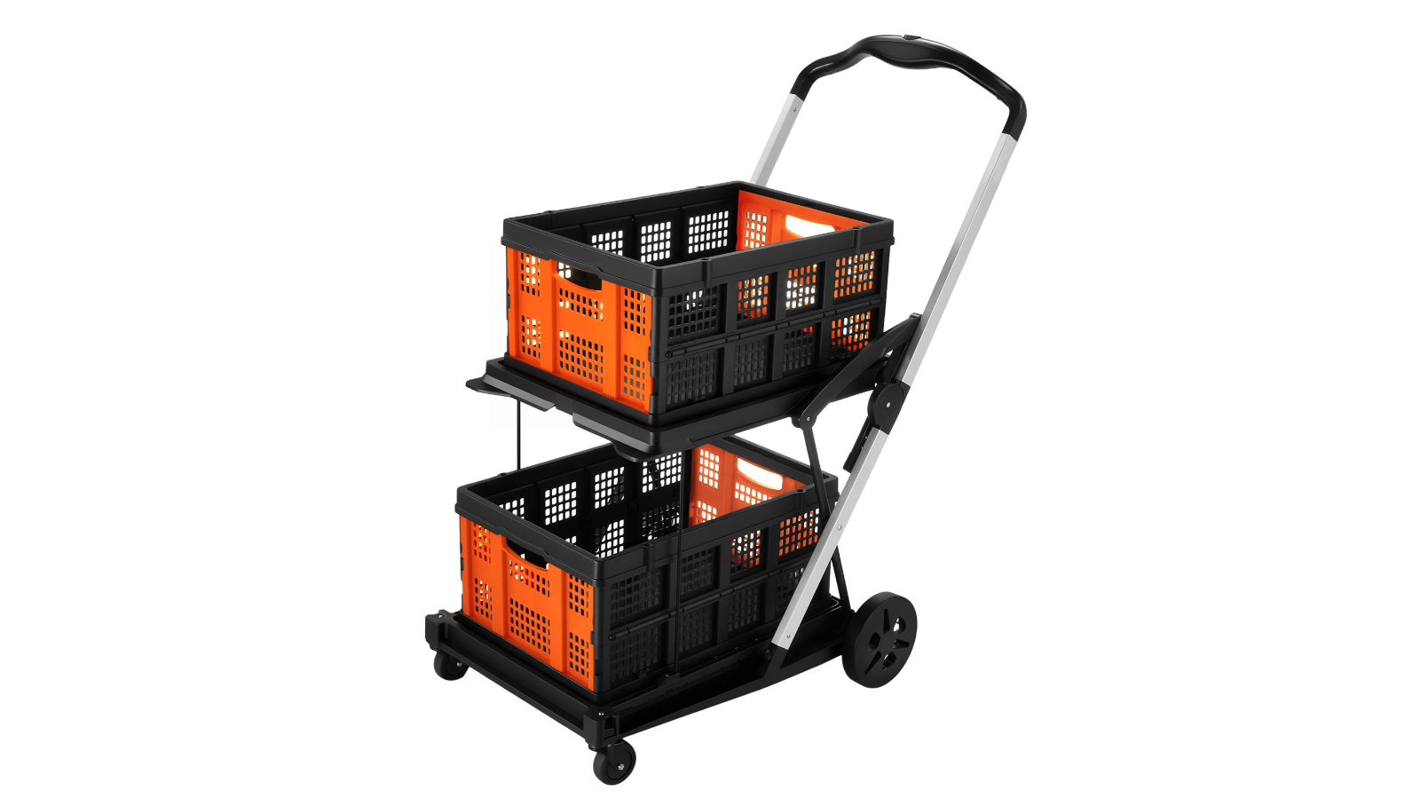 Crazy Sales Folding Push Cart Trolley with 2 Collapsible Basket 