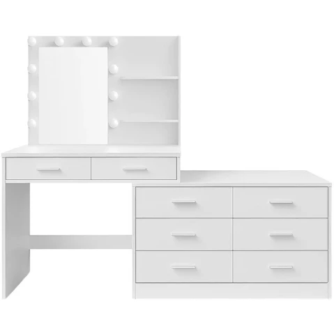 Crazy Sales 2-Shelve White Vanity Dressing Mirror Table with 10 LED Lighted Bulb