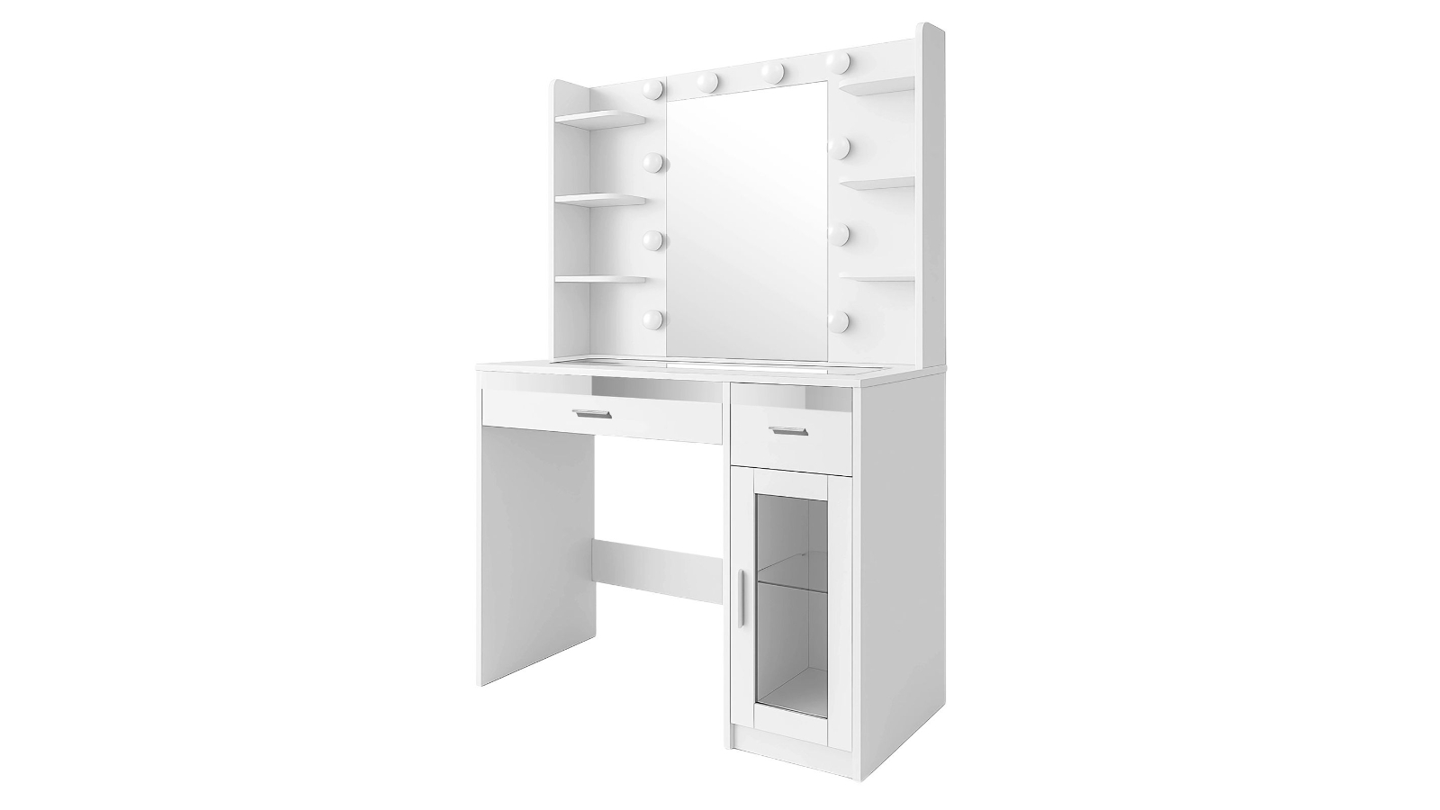 Crazy Sales Hollywood 10 LED Lighted Mirror 2-Drawer 6-Shelve White Vanity Dresser Desk