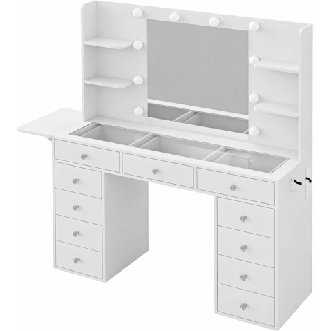 Crazy Sales 4-Shelve Luxury Makeup Vanity 10 LED Light Table Set - White