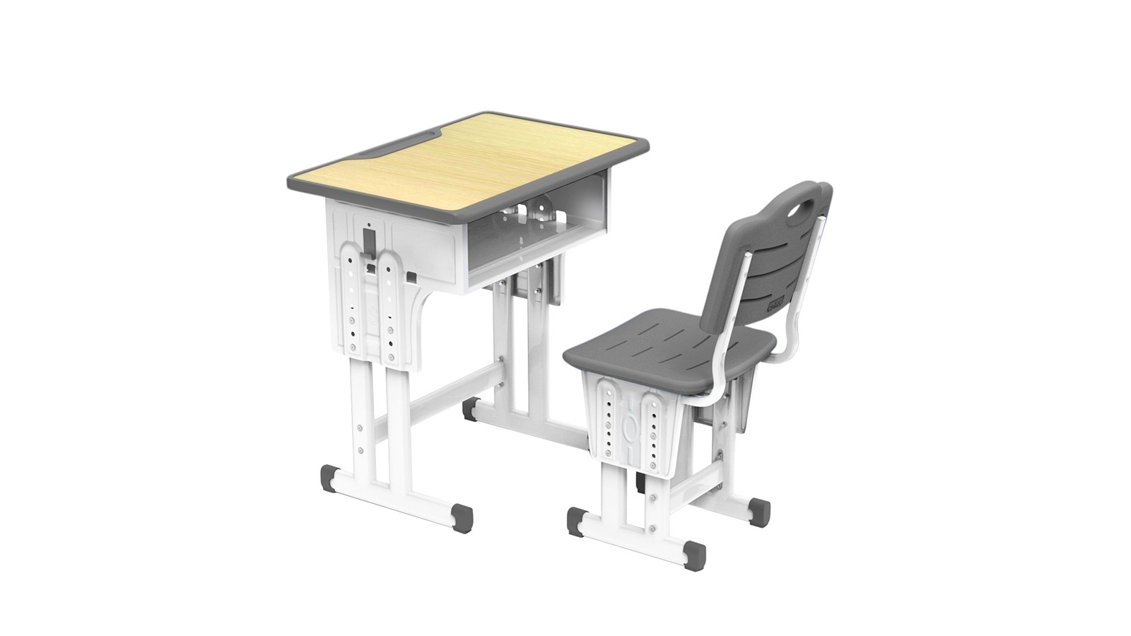 Kids Ergonomic Height Adjustable Study Desk and Chair Set with Storage
