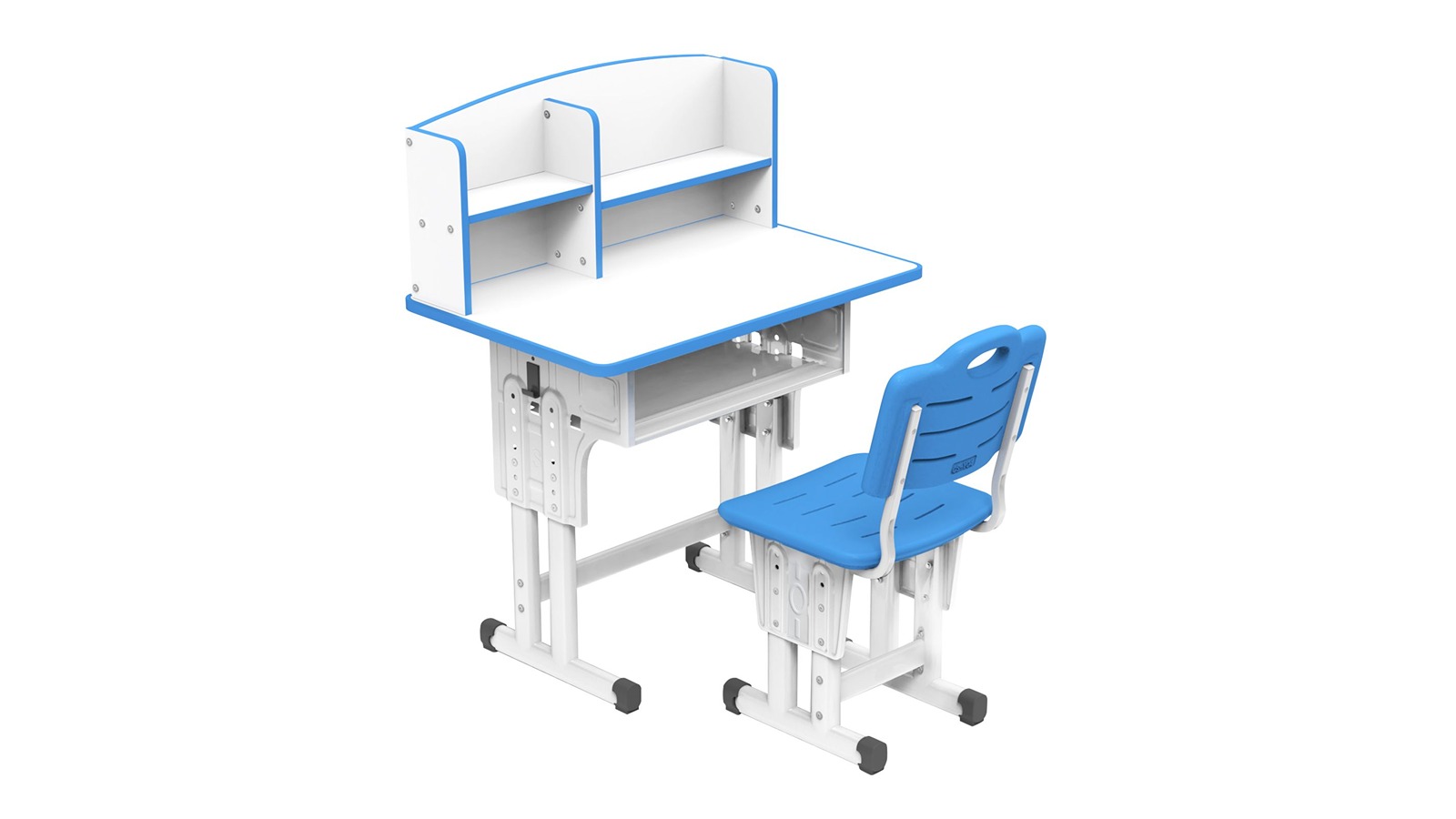 Kids Height Adjustable Study Desk and Chair Set with Storage Shelve, Drawer, Side Hook