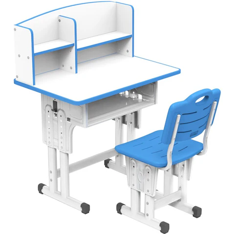 Kids Height Adjustable Study Desk and Chair Set with Storage Shelve, Drawer, Side Hook