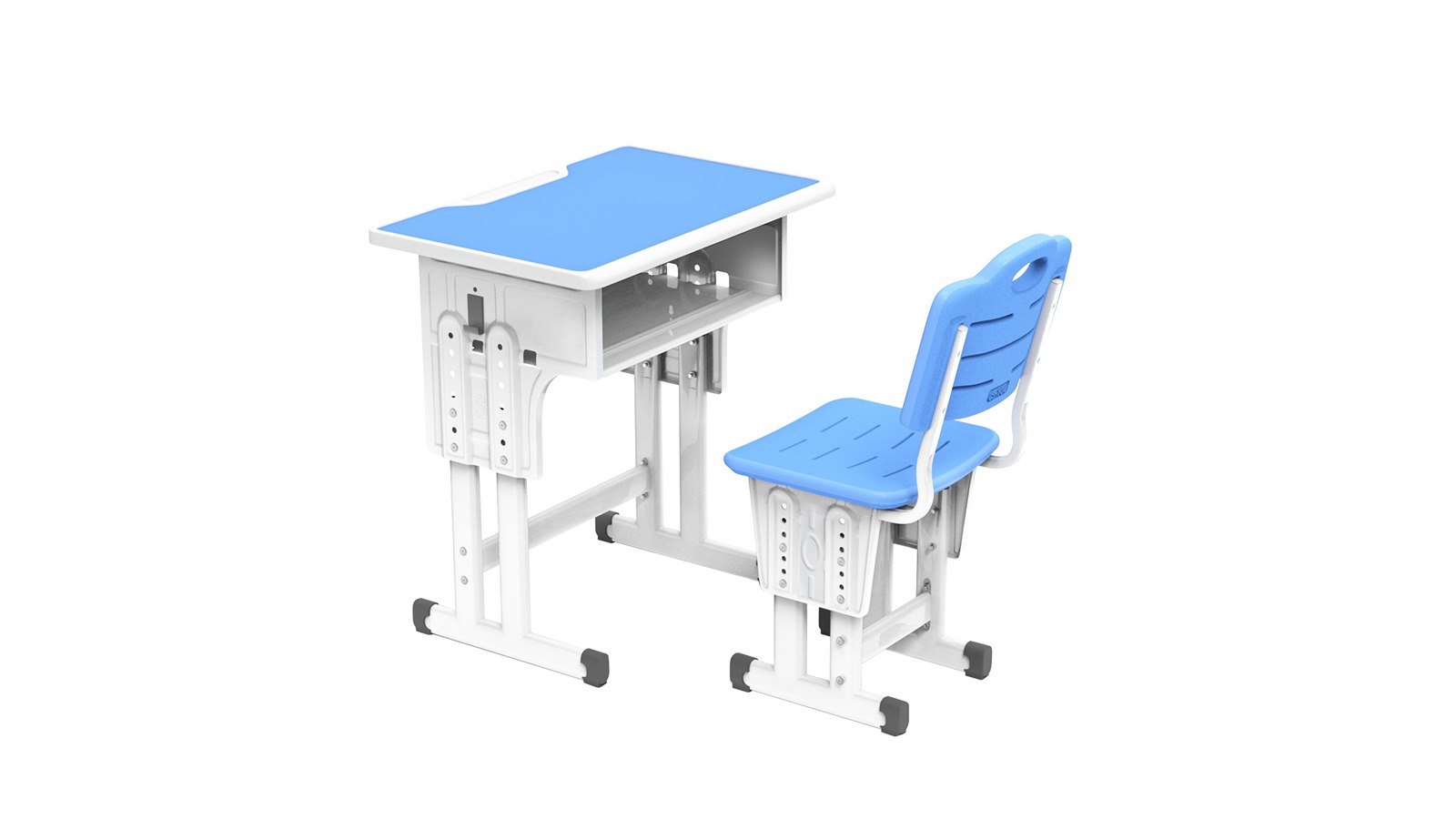Kids Height Adjustable Study Desk and Chair Set with Open Storage, Drawer, Side Hook