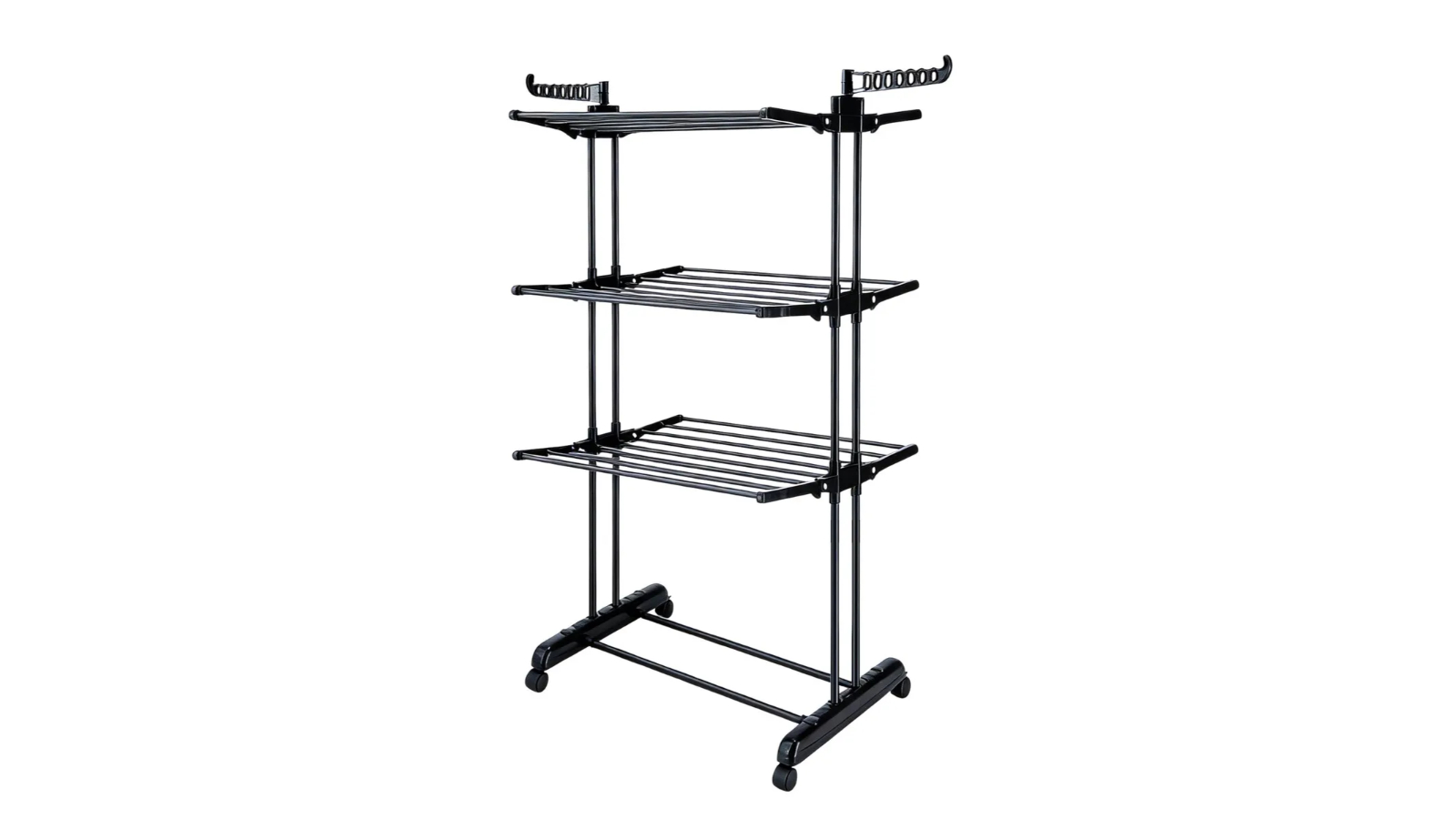 4 Tiers Support Stainless Steel Black Clothes Drying Rack with Wheels