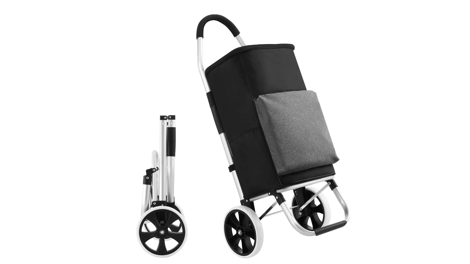55 Litre Aluminium Portable Wheeled Market Shopping Trolley - Black - Grey