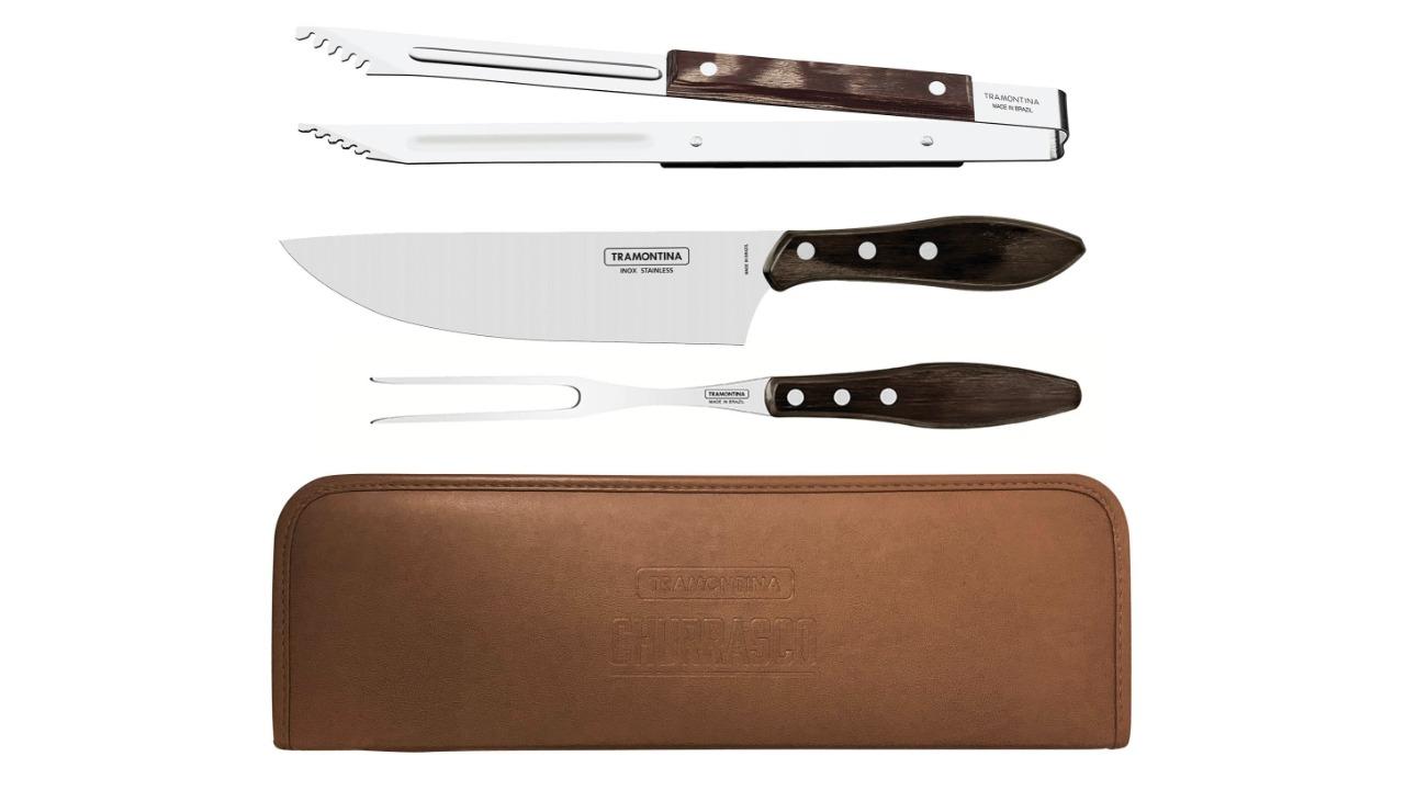 Tramontina 4 Piece Polywood Leather Churrasco Barbeque Carving Pouch