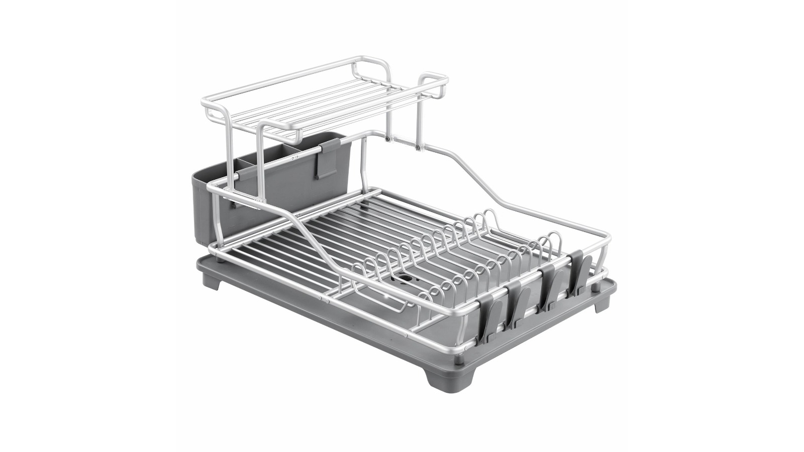 2-Tier Aluminium Dish Drying Rack with Cutlery and Cup Holder