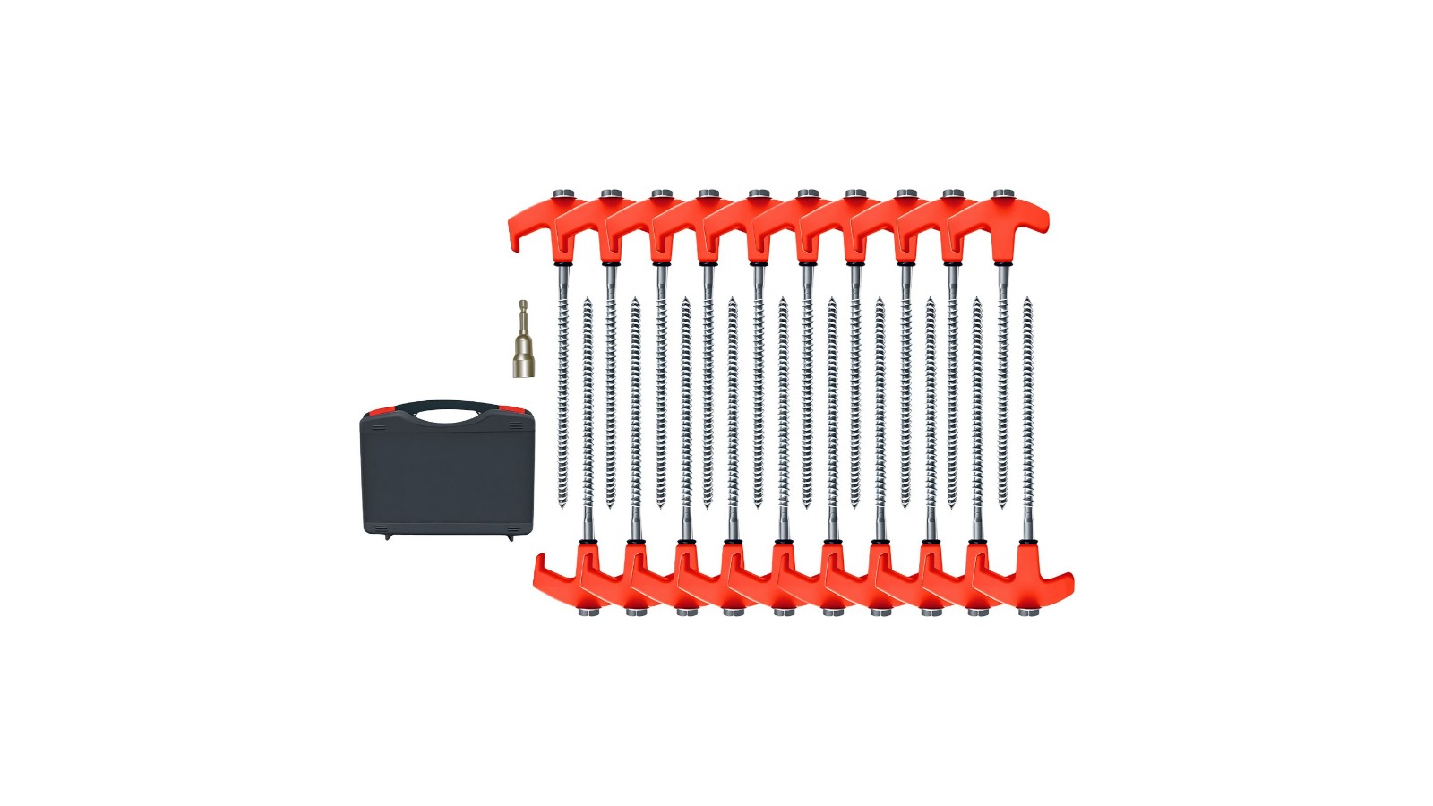 20 Piece Heavy-Duty Steel Tent Pegs for Hard Soil Camping Gazebo with Carry Case