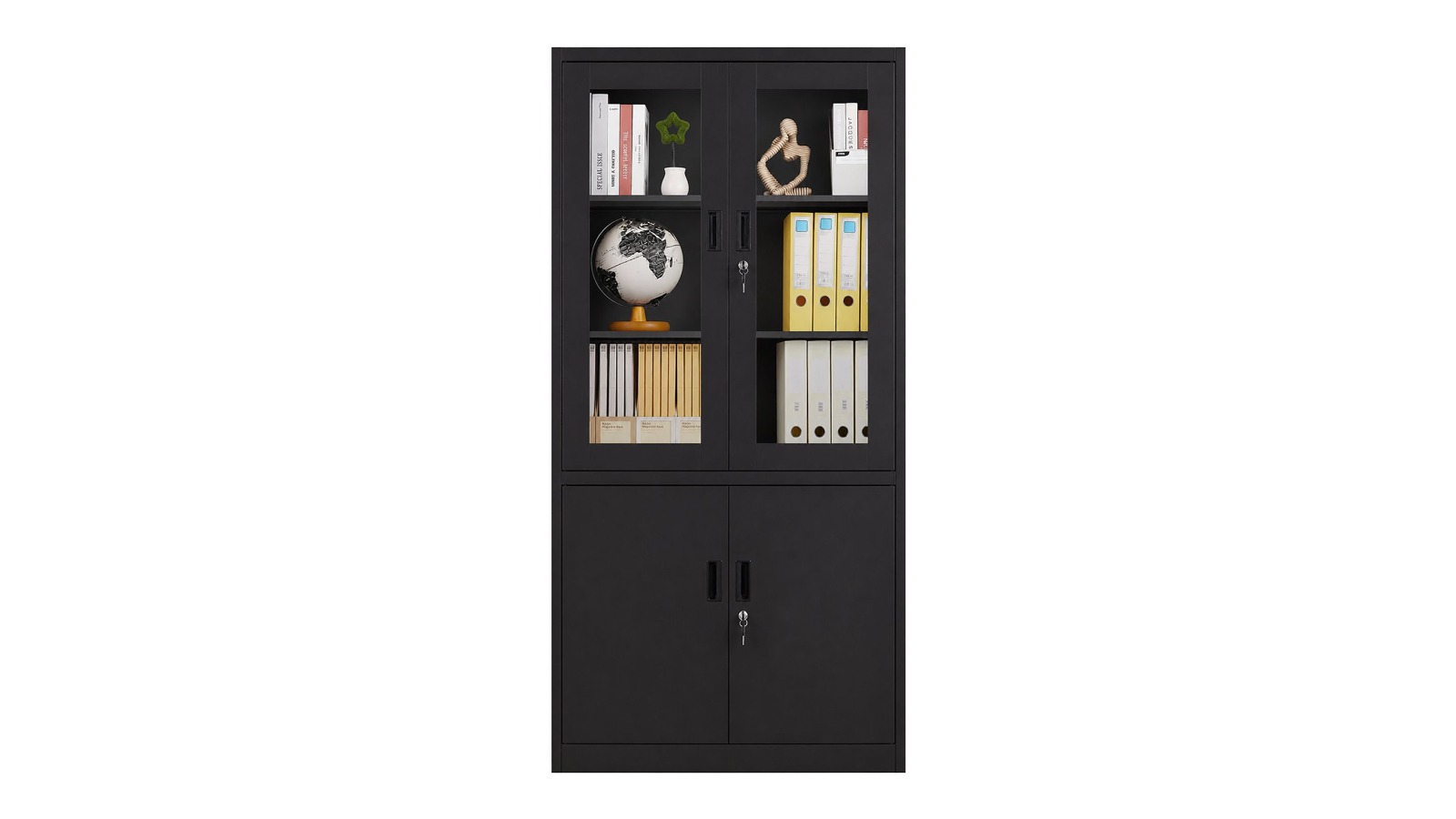 5-Tier Lockable Steel Office Filing Cupboard Storage Cabinet with Tempered Glass Door