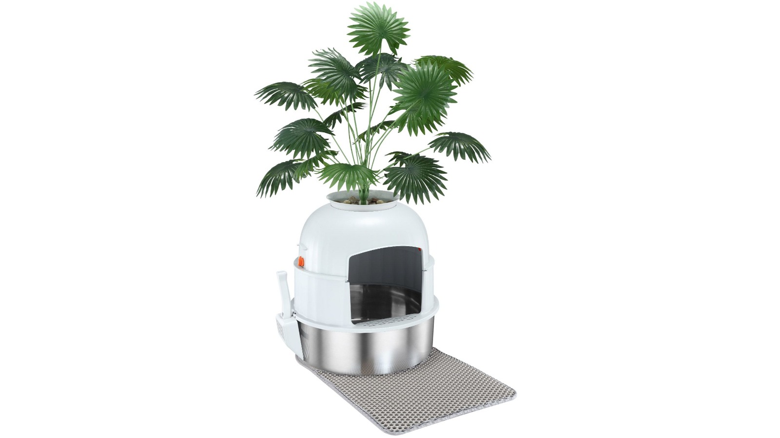 Pet Scene Stainless Steel Enclosed Cat Litter Box with Mat and Scoop