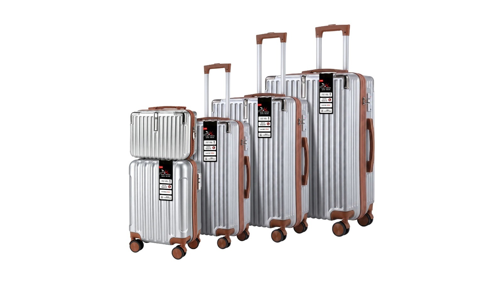 Buon Viaggio 5 Piece Hard Case Lightweight Carry-On Suitcase with TSA Lock and Front Hook