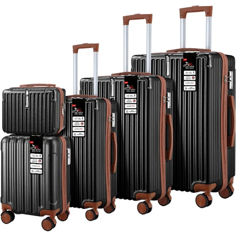 Buon Viaggio 5 Piece Hard Case Lightweight Suitcase with TSA Lock and Front Hook - Black
