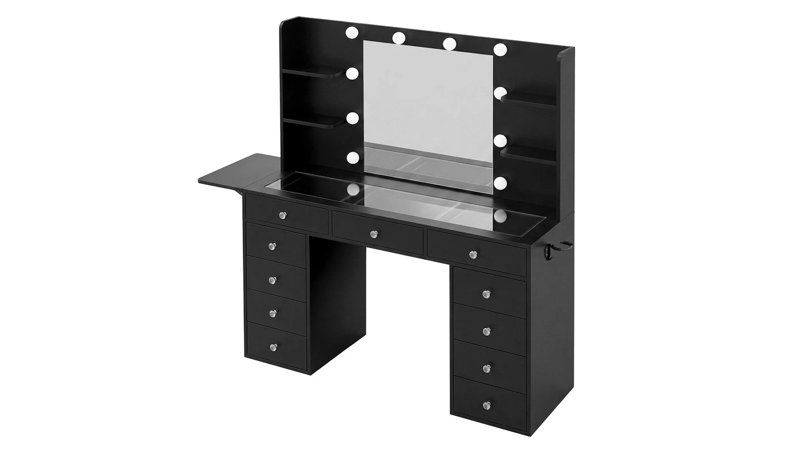 Luxury Vanity Table and Stool Set with LED Hollywood Mirror 11-Drawer and 4-Shelf