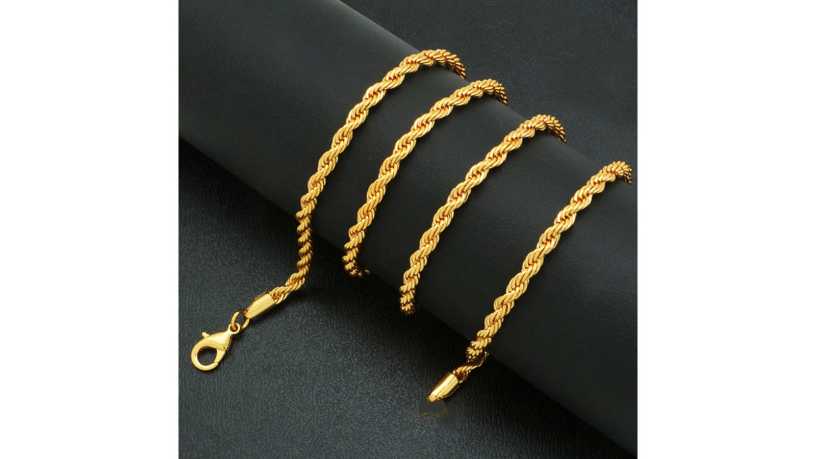 Poetic Dove 18k Gold Filled Alloy 50cm 20-inch Necklace 0.3cm Solid Twist Wave Woven Rope Chain