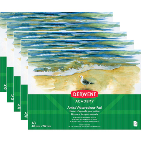 Derwent A3 12 Sheet Academy Artist Watercolour Pad - Pack of 5