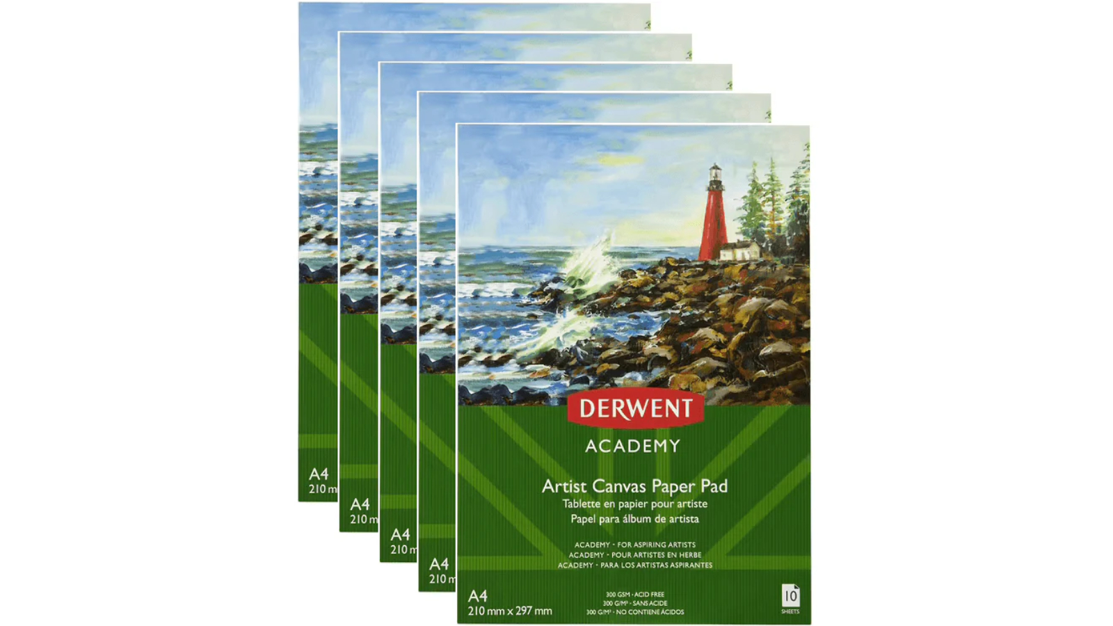 Derwent Paxck of 5 A4 Academy Artist Canvas 300gsm Paper Pad - 10 Sheet