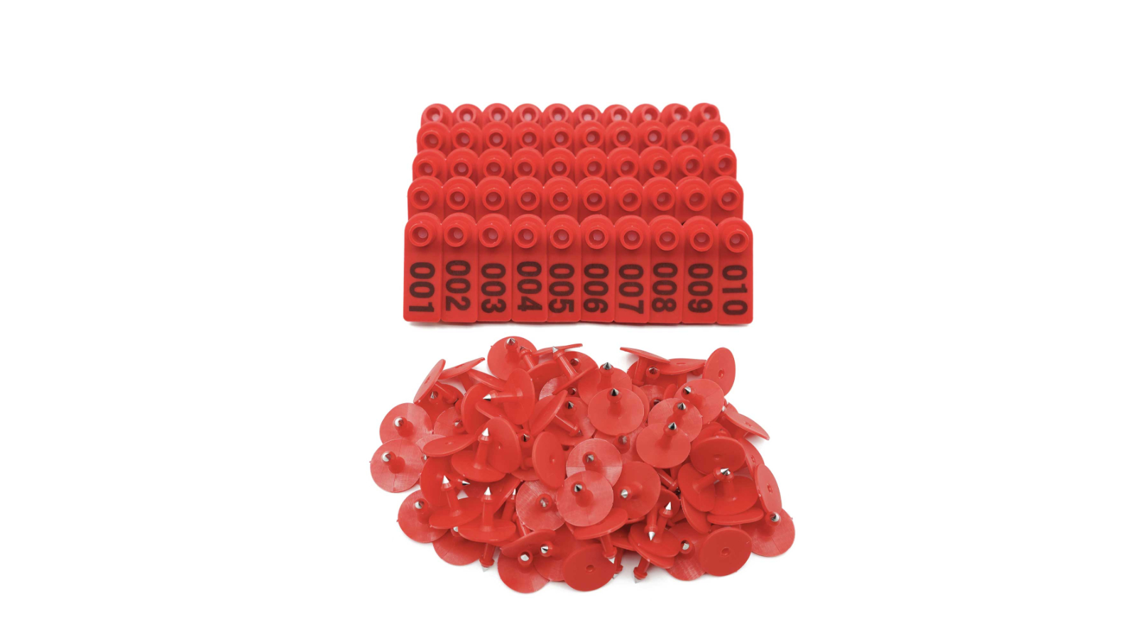 Rooster Farms 1-100 Red Cattle Number Ear Tag Set - 5 x 2cm