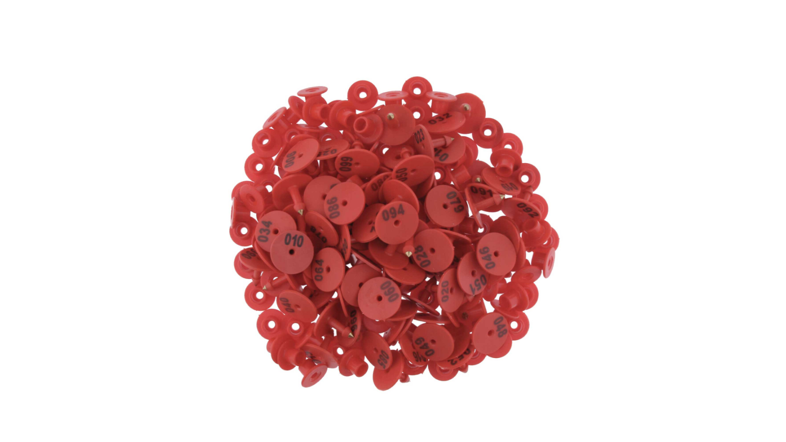 Rooster Farms 1-100 Round Cattle Number Ear Tag Set - Red