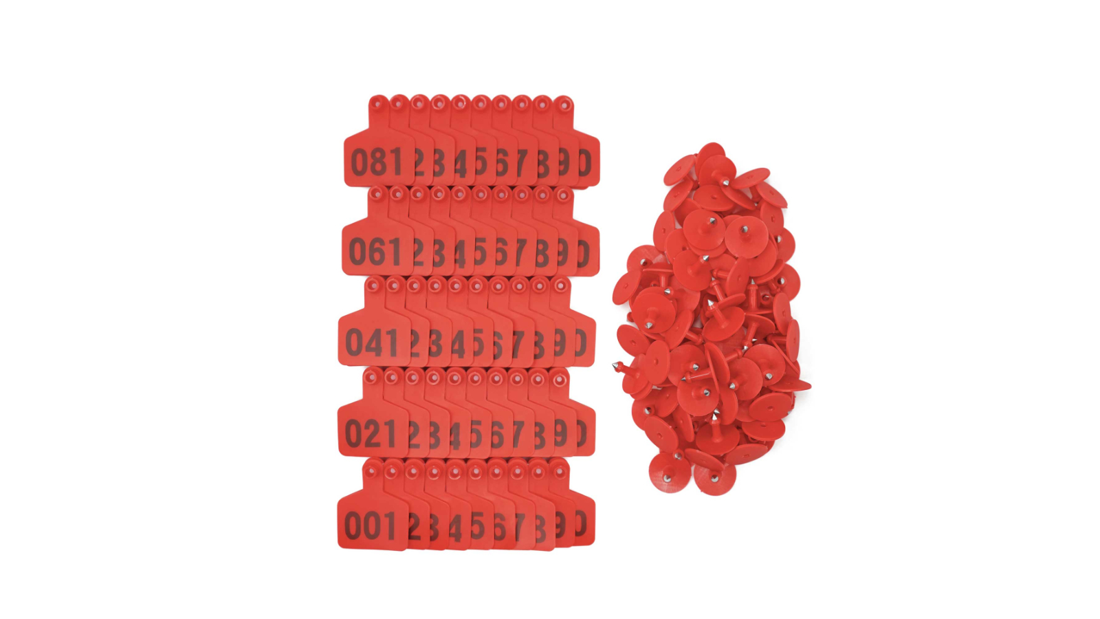 Rooster Farms 1-100 Red Cattle Number Ear Tag Set - 5 x 4cm