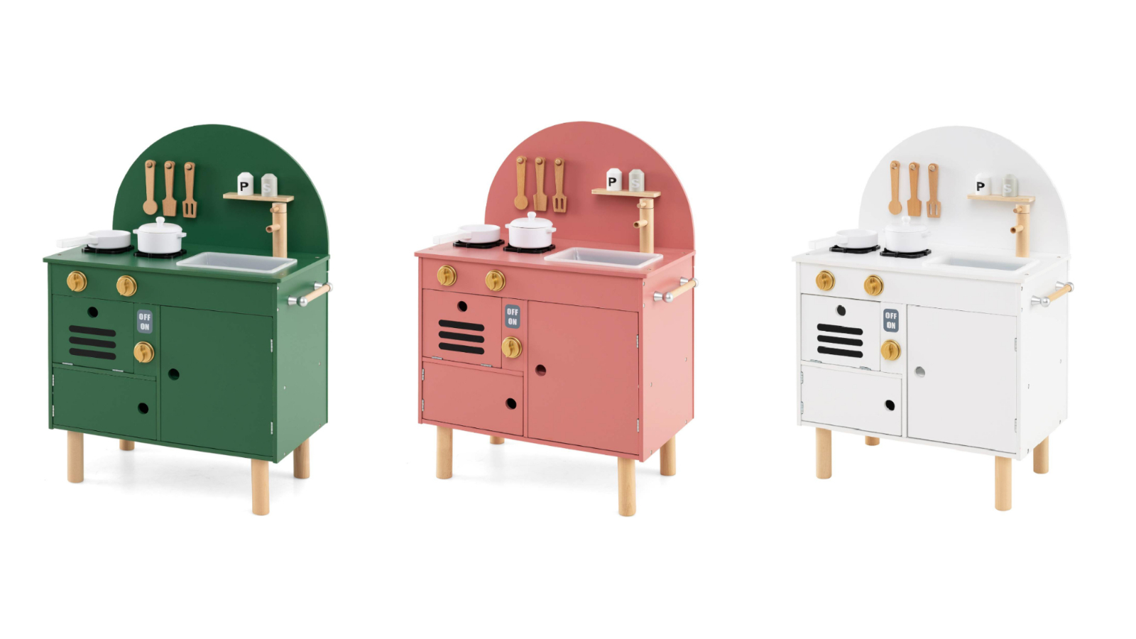 Costway Small Wooden Kitchen Playset with Storage, Stove, Sink, Microwave and Oven